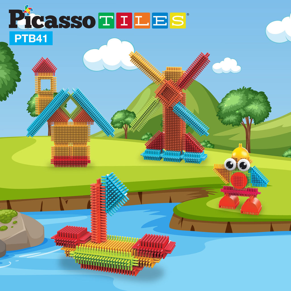 PicassoTiles PTB41 Hedgehog Blocks - 41 Piece STEM Building Set with Idea Booklet