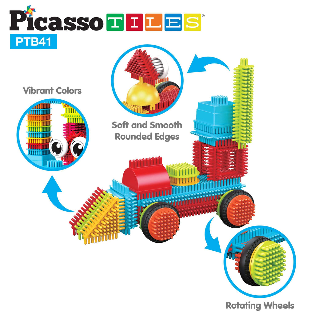 PicassoTiles PTB41 Hedgehog Blocks - 41 Piece STEM Building Set with Idea Booklet