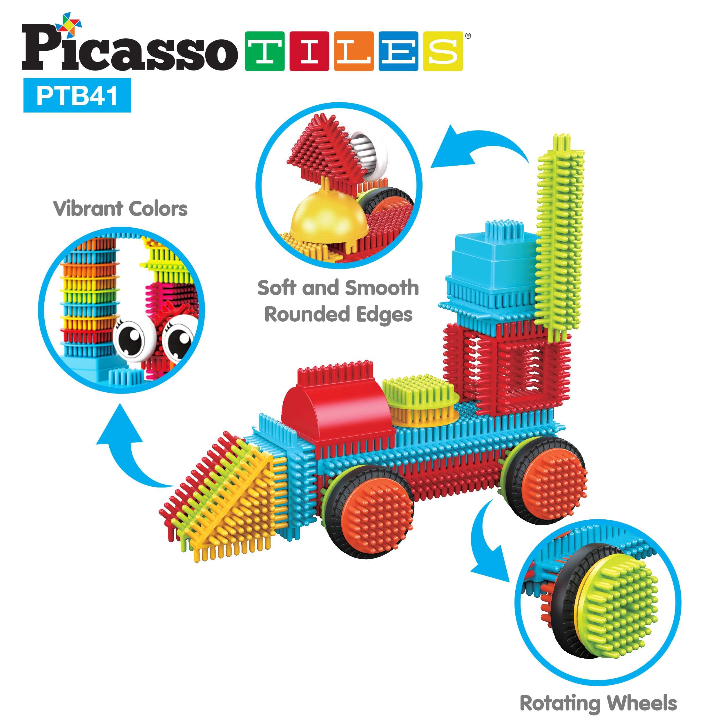 PicassoTiles PTB41 Hedgehog Blocks - 41 Piece STEM Building Set with Idea Booklet