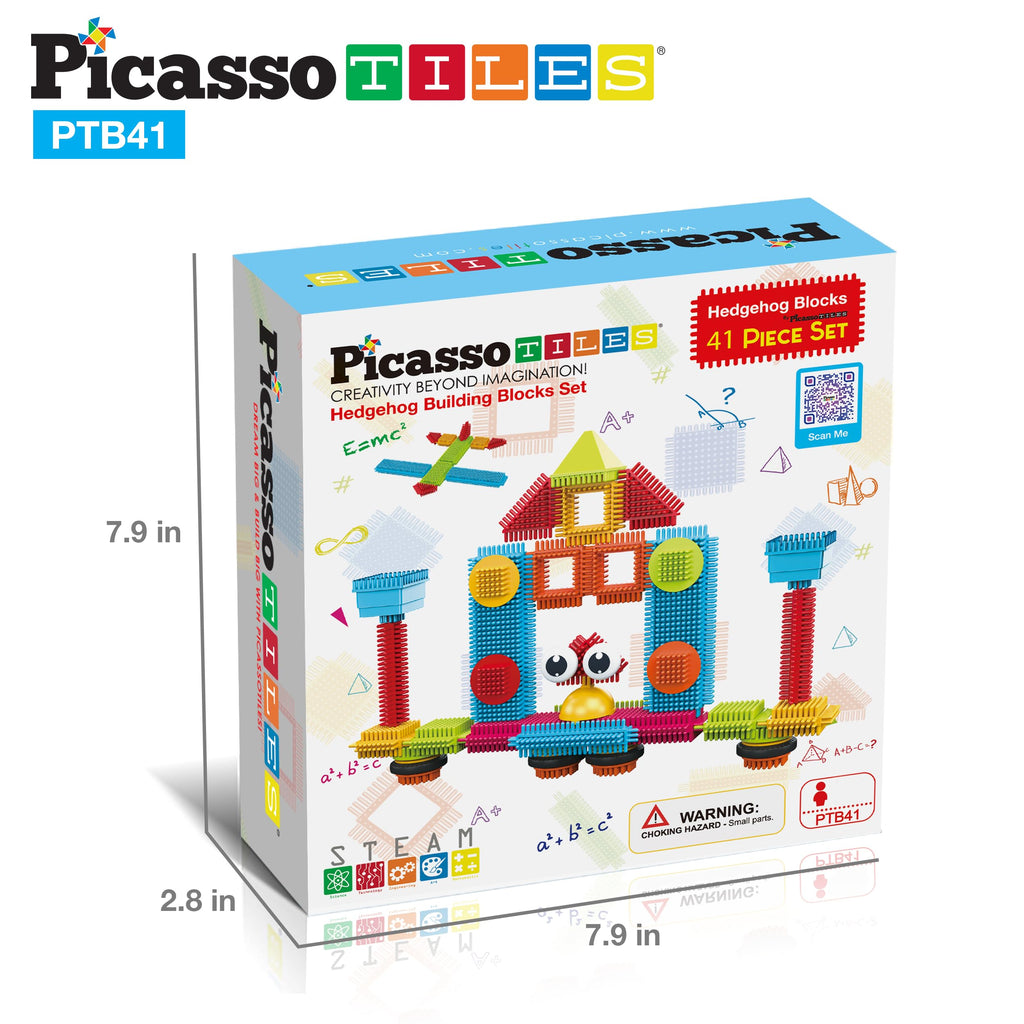 PicassoTiles PTB41 Hedgehog Blocks - 41 Piece STEM Building Set with Idea Booklet