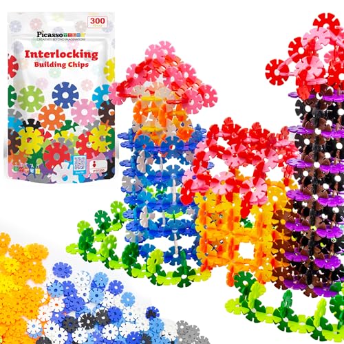 PicassoTiles PTF300 300-Piece Interlocking Disc Building Chips in 12 Colors – STEM Toy for Ages 3+