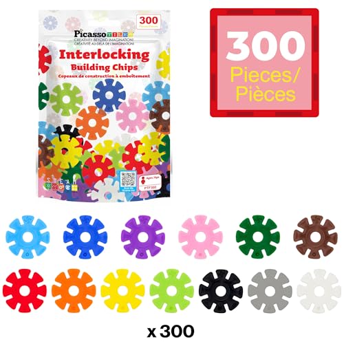 PicassoTiles PTF300 300-Piece Interlocking Disc Building Chips in 12 Colors – STEM Toy for Ages 3+