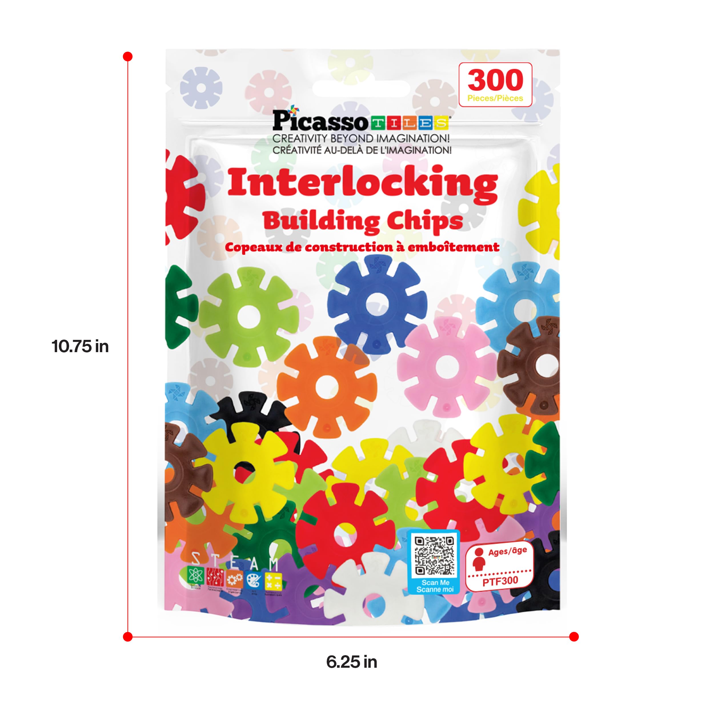 PicassoTiles PTF300 300-Piece Interlocking Disc Building Chips in 12 Colors – STEM Toy for Ages 3+