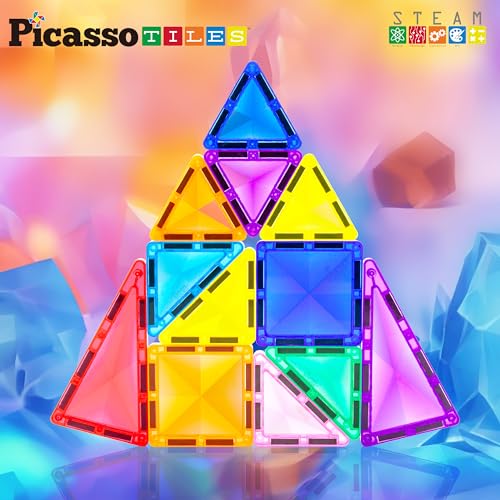 PicassoTiles PTM13 Travel Size Mini Diamond Magnetic Building Blocks – 13-Piece STEM Toy Set for Ages 3+