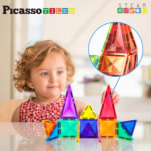 PicassoTiles PTM13 Travel Size Mini Diamond Magnetic Building Blocks – 13-Piece STEM Toy Set for Ages 3+