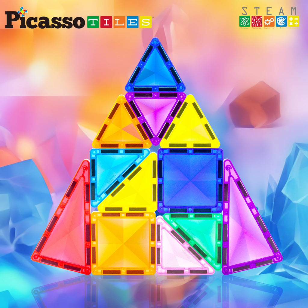 PicassoTiles PTM13 Travel Size Mini Diamond Magnetic Building Blocks – 13-Piece STEM Toy Set for Ages 3+