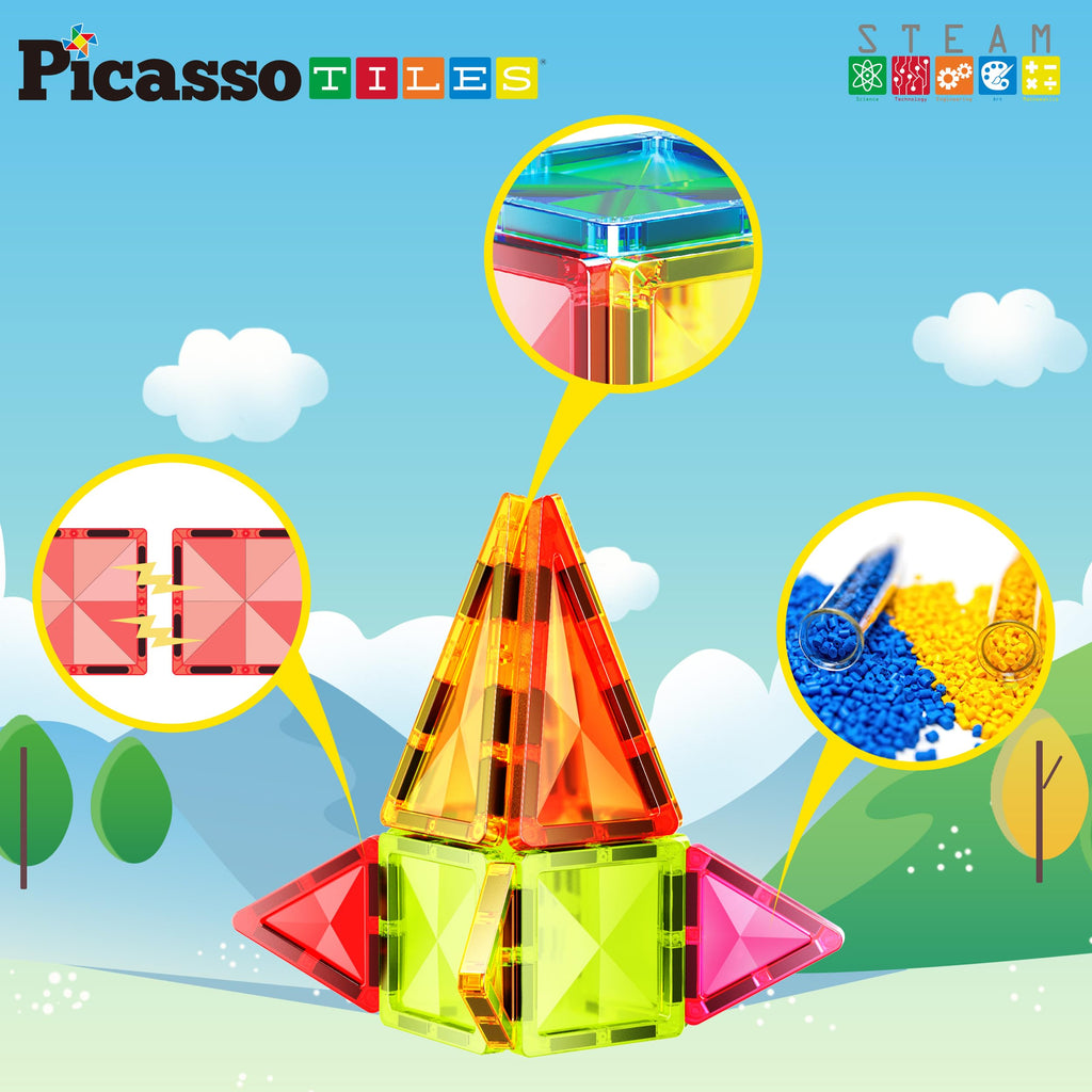 PicassoTiles PTM13 Travel Size Mini Diamond Magnetic Building Blocks – 13-Piece STEM Toy Set for Ages 3+