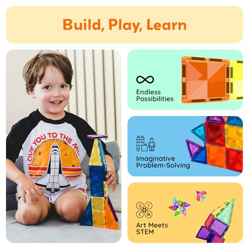 PicassoTiles PTM30 30-Piece Mini Magnetic Tiles Travel Set – STEM Building Toy for Ages 3+