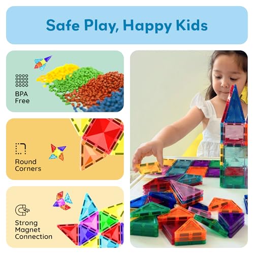 PicassoTiles PTM30 30-Piece Mini Magnetic Tiles Travel Set – STEM Building Toy for Ages 3+