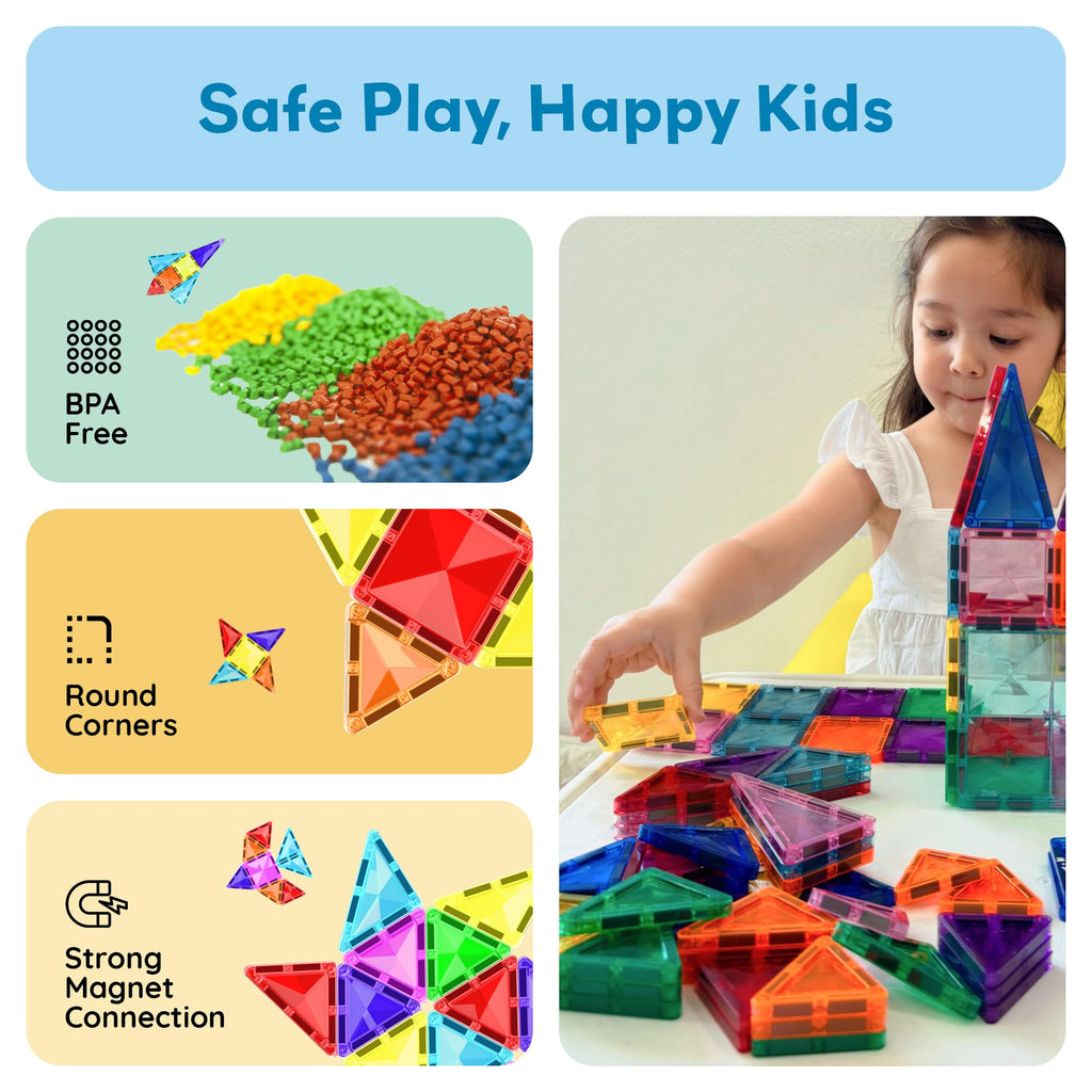 PicassoTiles PTM30 30-Piece Mini Magnetic Tiles Travel Set – STEM Building Toy for Ages 3+