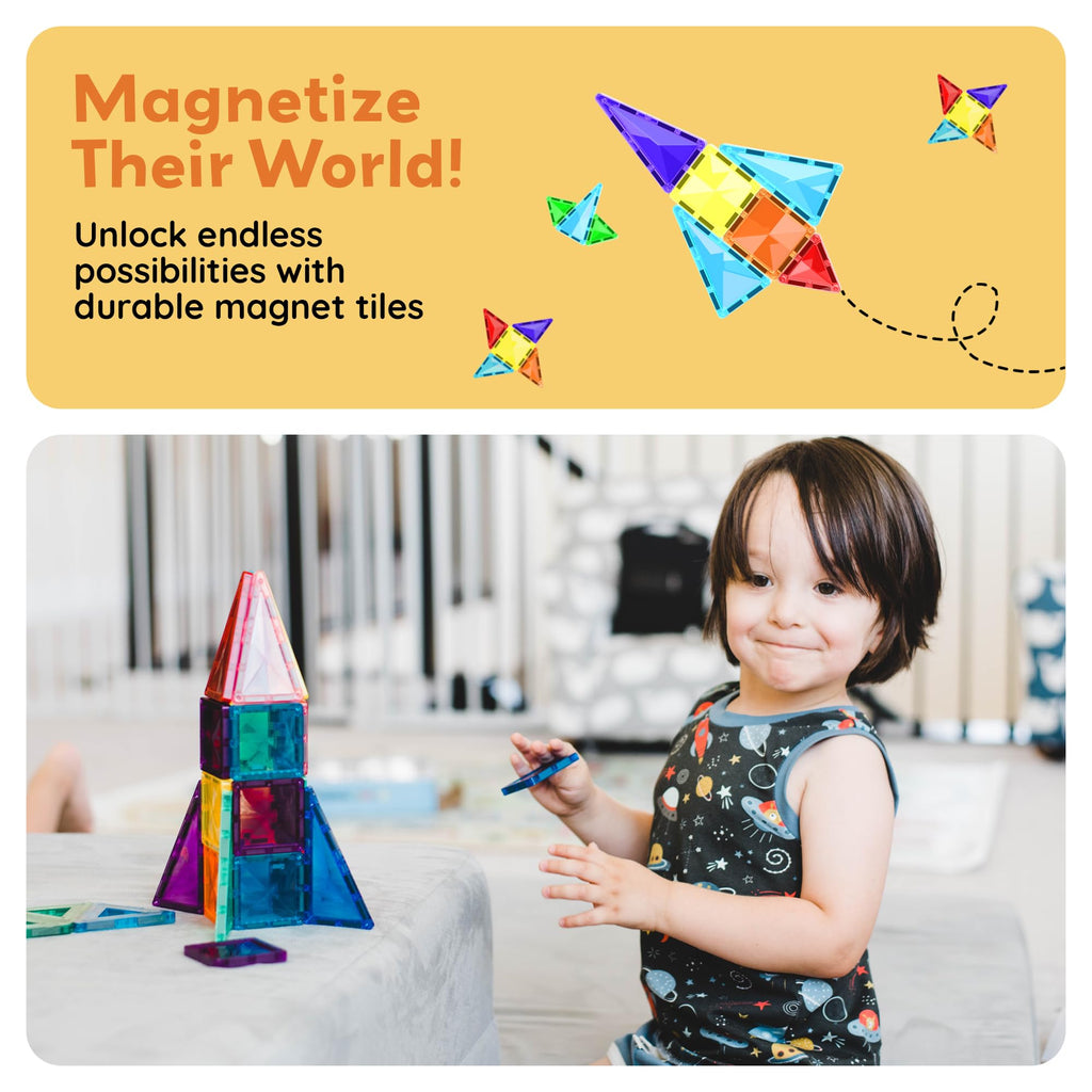 PicassoTiles PTM30 30-Piece Mini Magnetic Tiles Travel Set – STEM Building Toy for Ages 3+