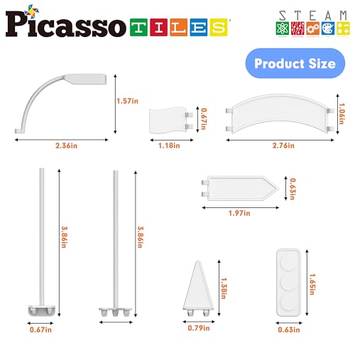 PicassoTiles PTR01 Magnetic Race Track Add-On - 18pc Traffic Sign & Stabilizer Set