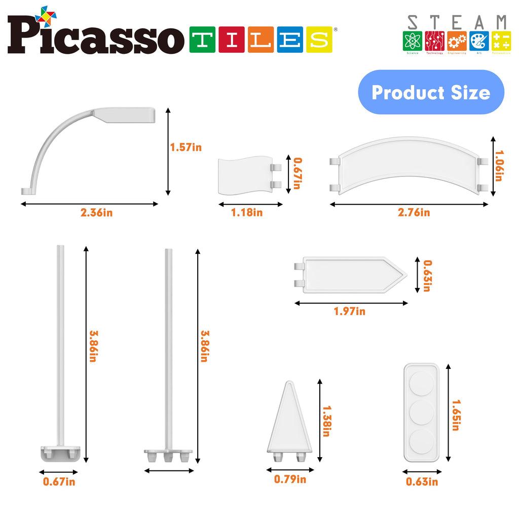 PicassoTiles PTR01 Magnetic Race Track Add-On - 18pc Traffic Sign & Stabilizer Set