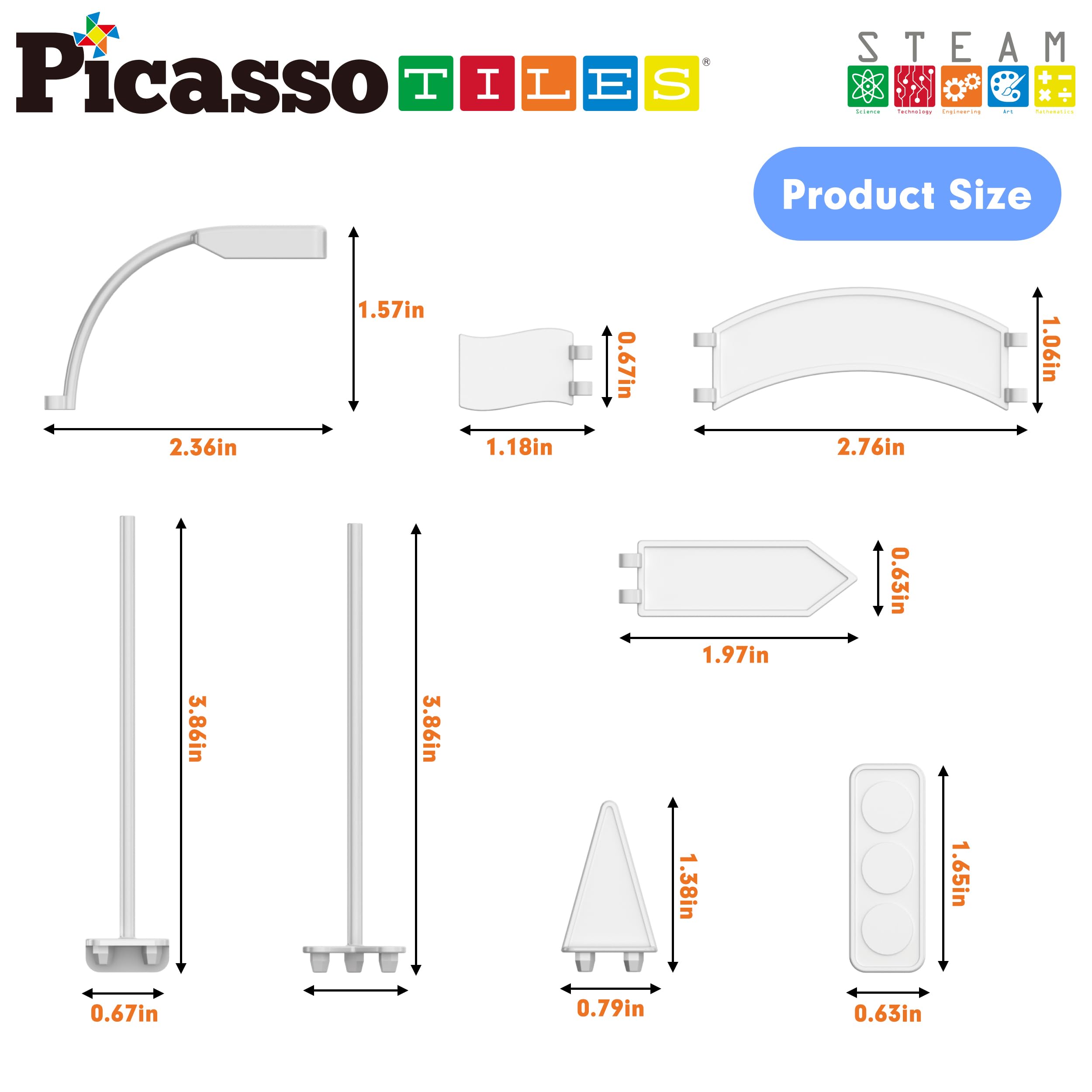 PicassoTiles PTR01 Magnetic Race Track Add-On - 18pc Traffic Sign & Stabilizer Set
