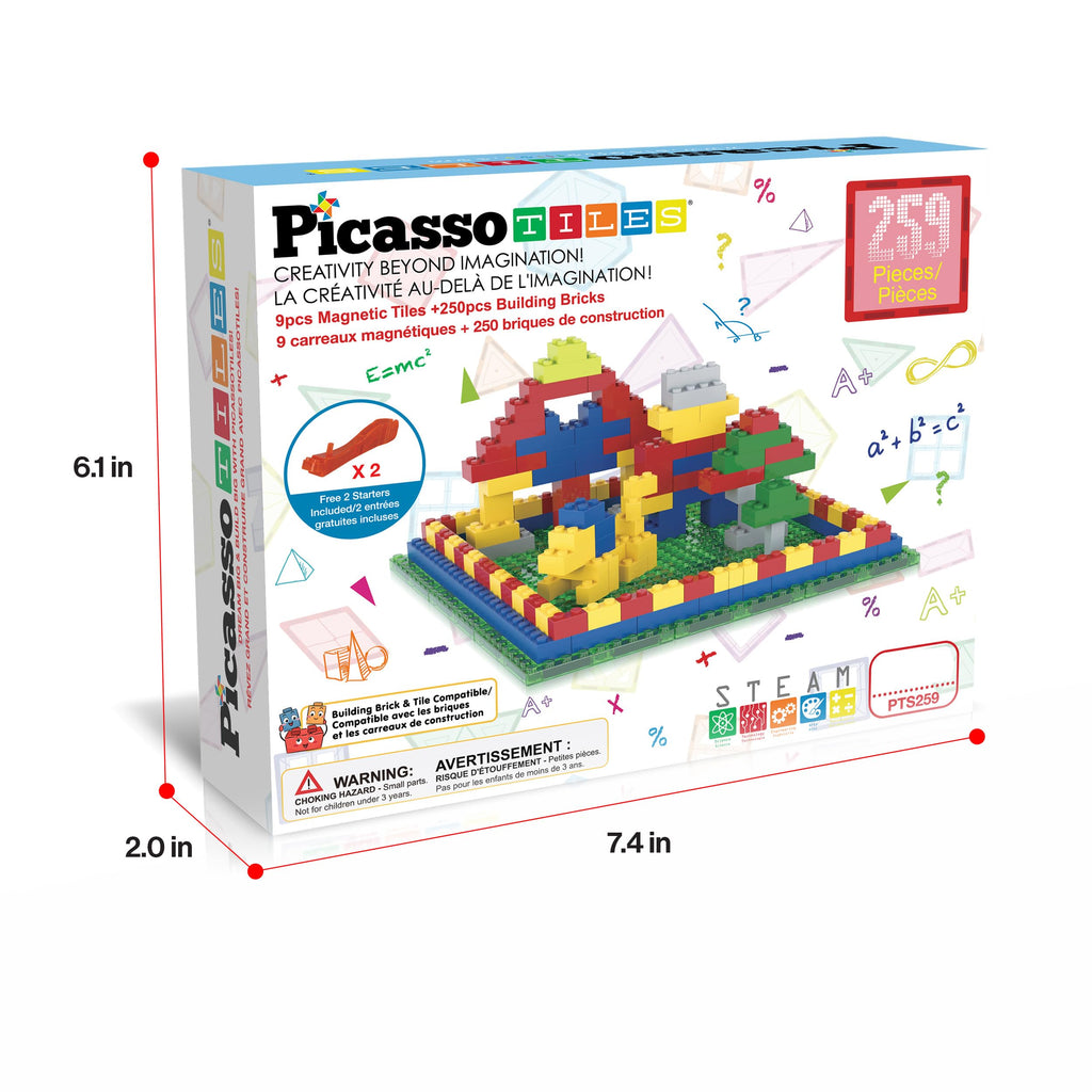 PicassoTiles PTS259 259-Piece Magnetic Brick and Building Block Set – STEM Toy for Ages 3+