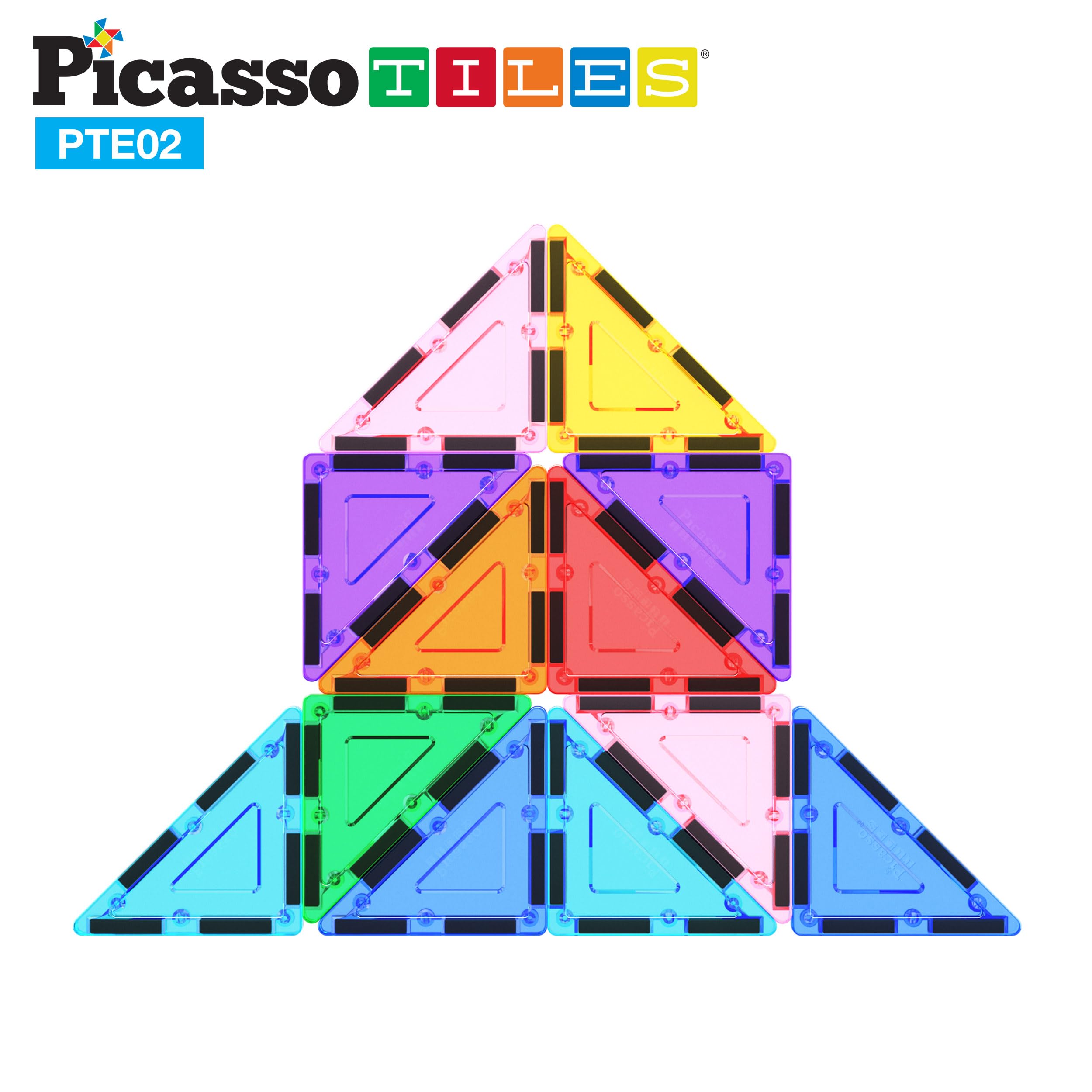 PicassoTiles Right Triangle Magnet Tiles (12-Piece) – STEM Building Block Expansion Pack