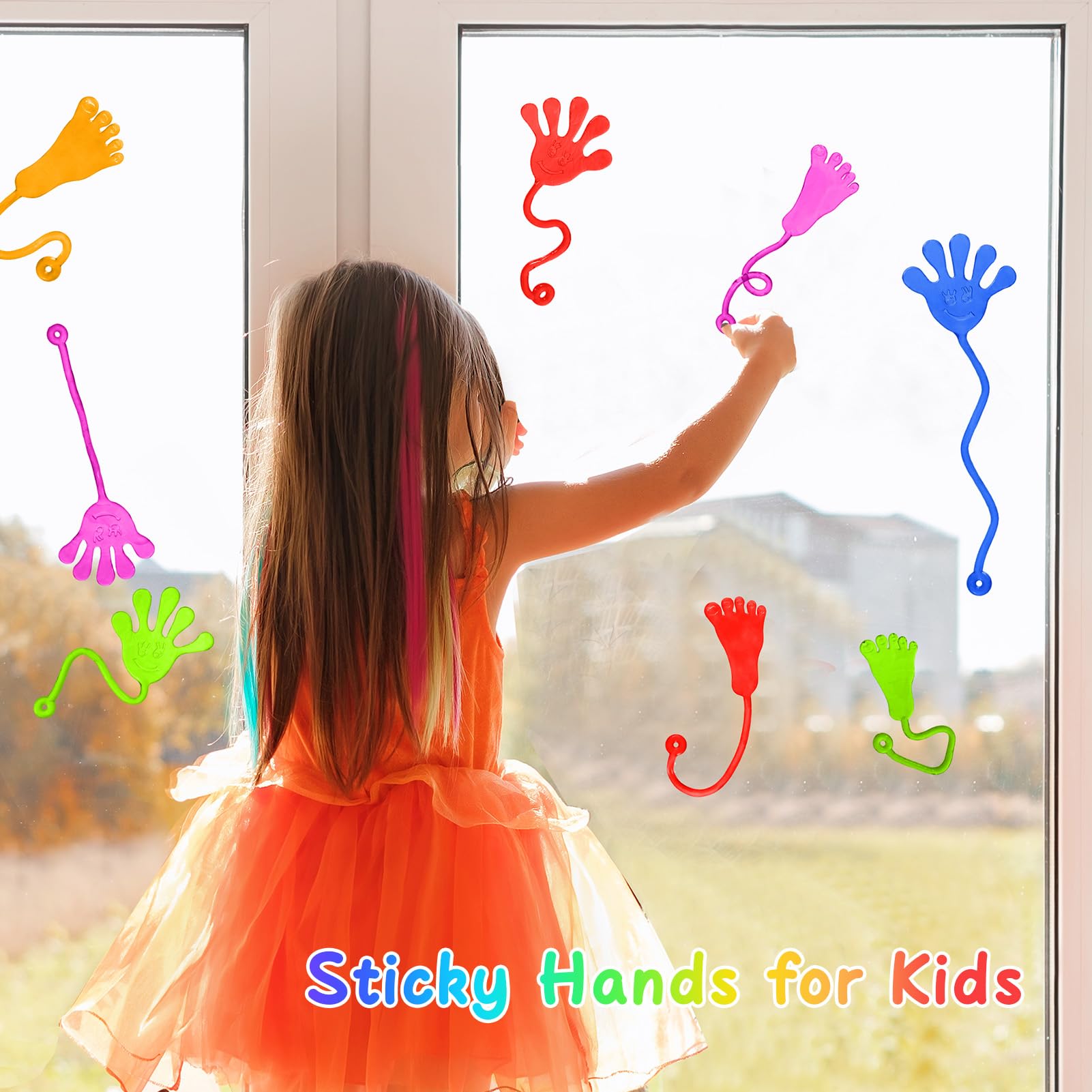 PICcircuit 60-Pack Stretchy Sticky Hands and Feet – Rainbow TPR Party Favors for Kids Ages 4-8, Goodie Bag Stuffers, Classroom Prizes, Birthday Supplies