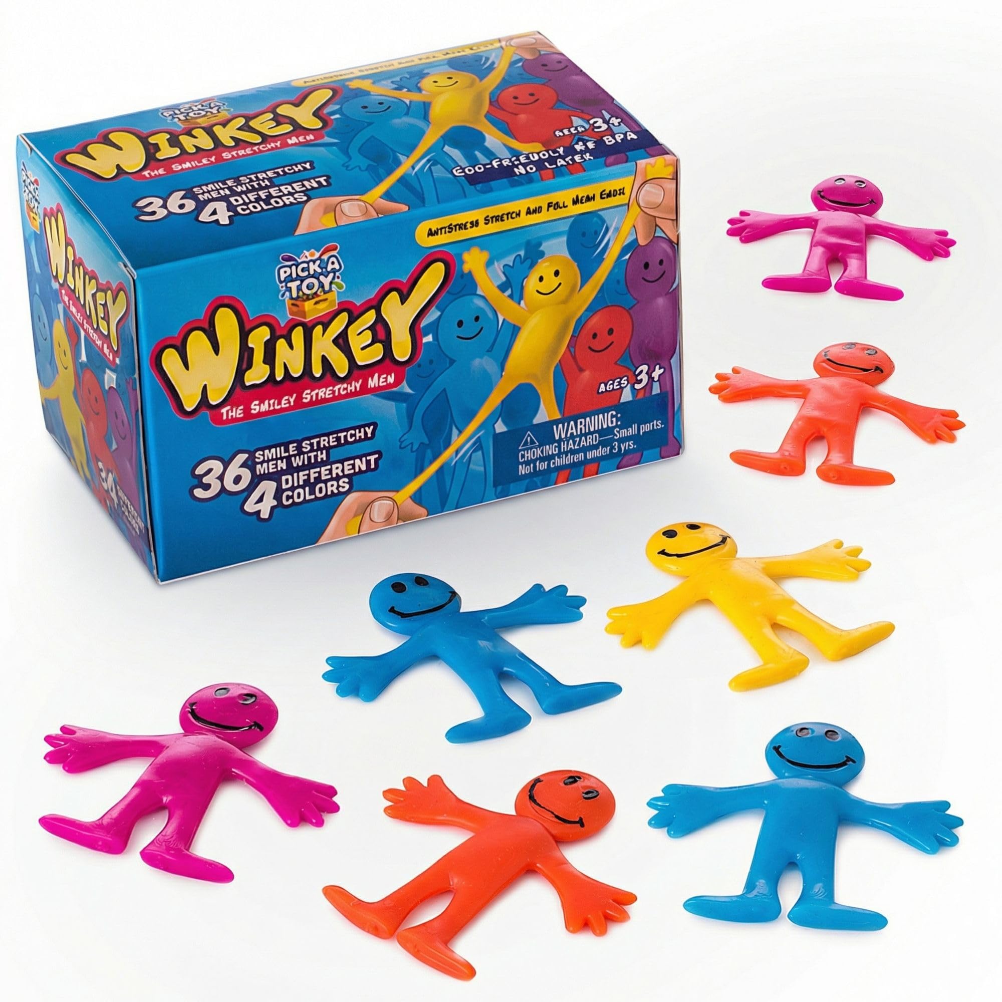 Pick A Toy Sticky Stretchy Happy Man Toys - Set of 36 Party Favors, Classroom Prizes & Sensory Fidget Toys