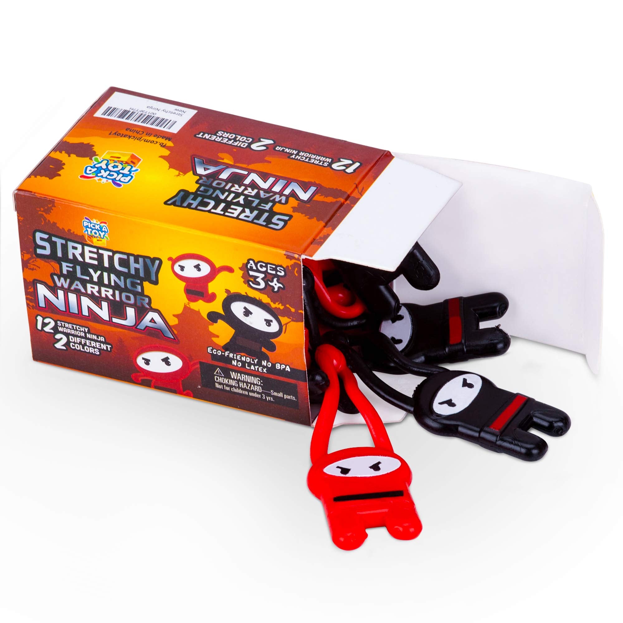 PICK A TOY Stretchy Flying Ninja Slingshot 12-Pack – Sticky Party Favors for Kids Ages 3+, BPA-Free, Washable