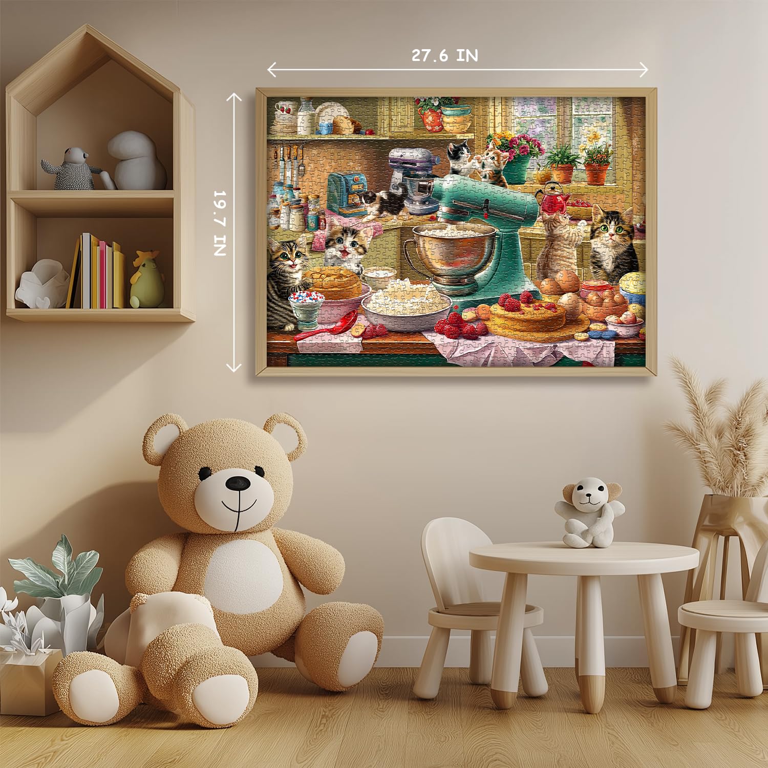 PICKFORU 1000-Piece Cat Puzzle – Kittens Baking in a Whimsical Kitchen Scene, 70x50cm, with Poster and Letter Backing