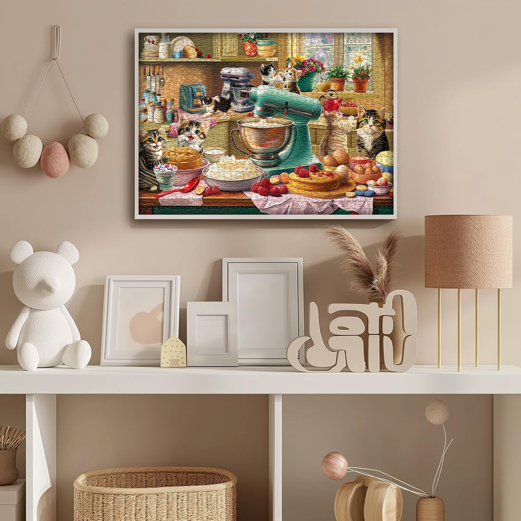PICKFORU 1000-Piece Cat Puzzle – Kittens Baking in a Whimsical Kitchen Scene, 70x50cm, with Poster and Letter Backing