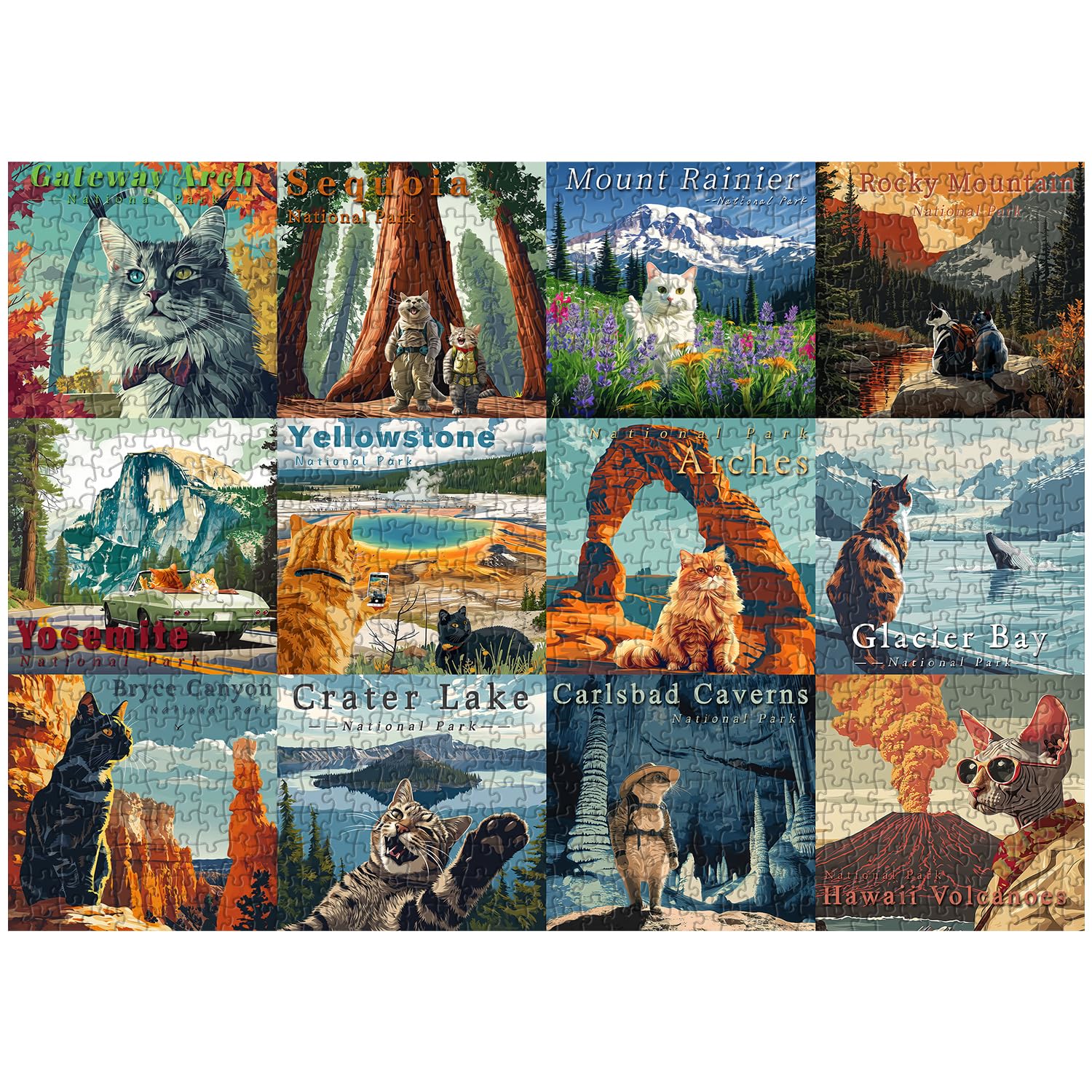 PICKFORU 1000 Piece Cat Puzzle: National Parks Series - Yellowstone Glacier