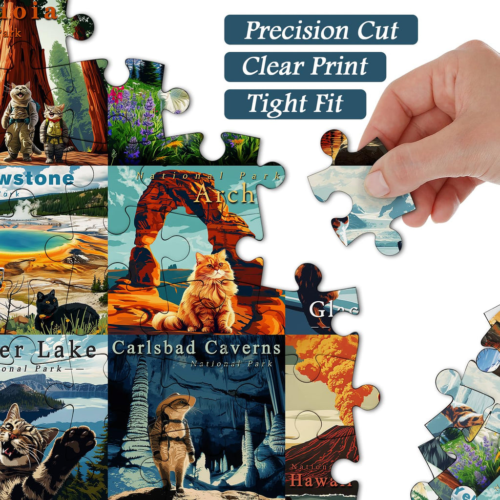 PICKFORU 1000 Piece Cat Puzzle: National Parks Series - Yellowstone Glacier