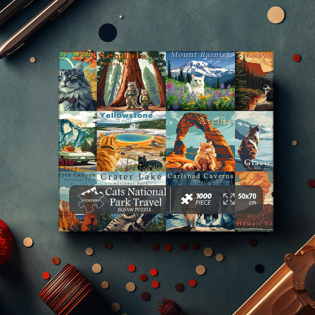 PICKFORU 1000 Piece Cat Puzzle: National Parks Series - Yellowstone Glacier