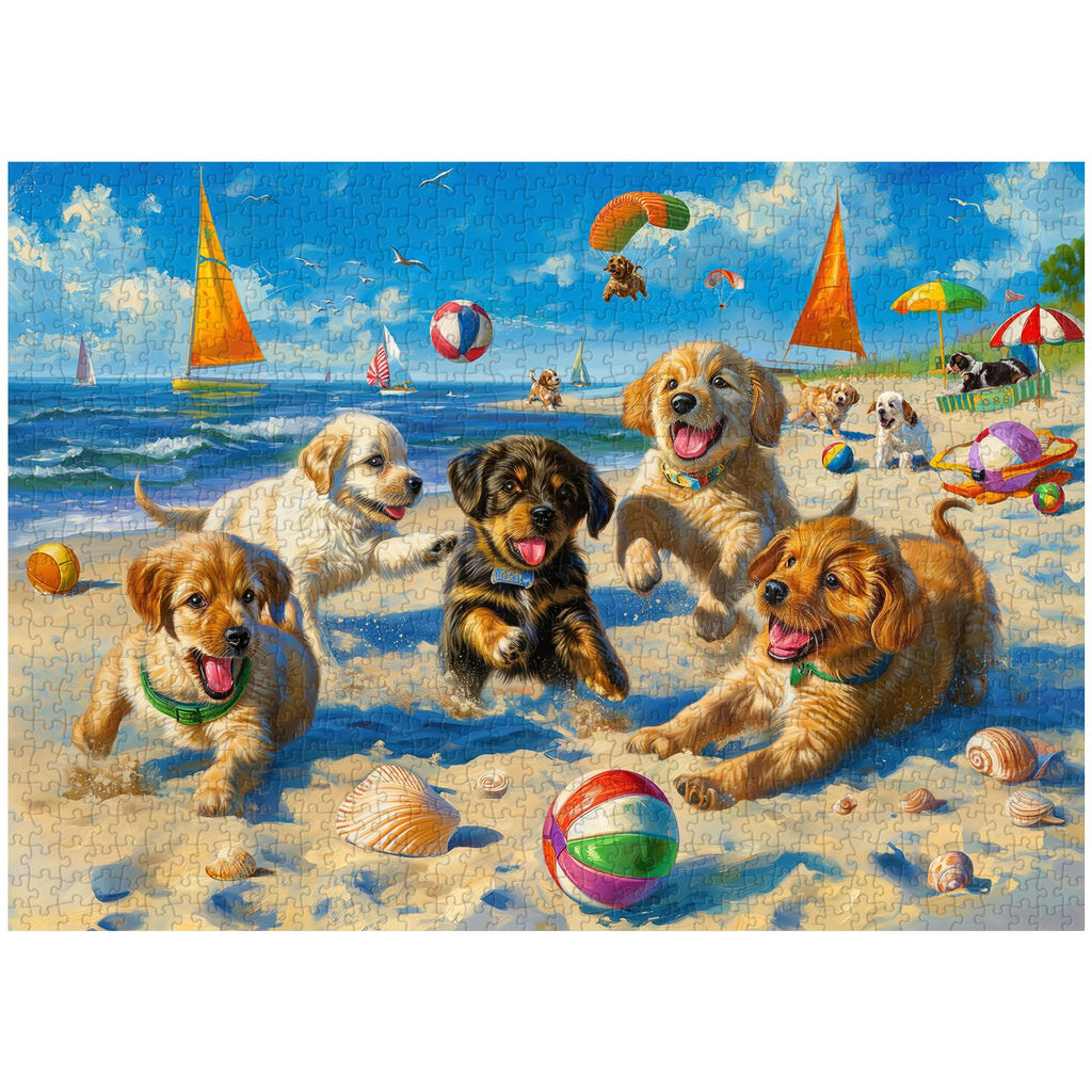 PICKFORU 1000 Piece Funny Dog Puzzle – Beach Scene Cute Puppy Jigsaw for Adults, 27.5x19.7 Inches
