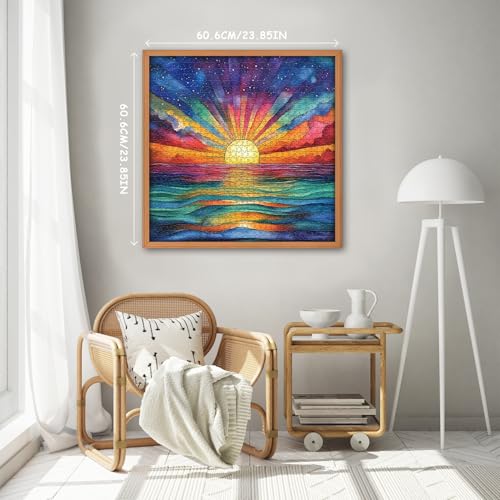 PICKFORU 1000 Piece Impossible Puzzle: Ocean Sunset with Rainbow Gradient - Challenging Jigsaw for Adults
