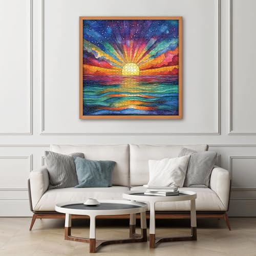 PICKFORU 1000 Piece Impossible Puzzle: Ocean Sunset with Rainbow Gradient - Challenging Jigsaw for Adults