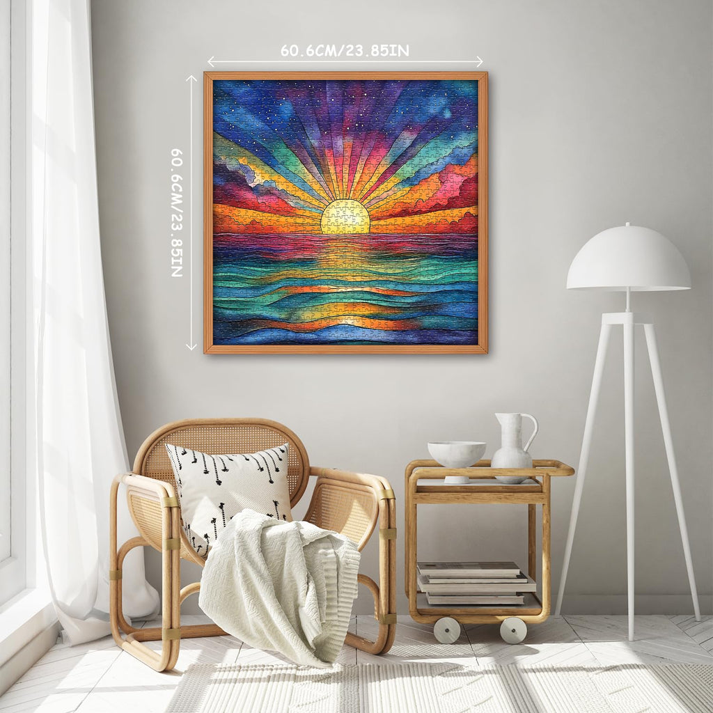 PICKFORU 1000 Piece Impossible Puzzle: Ocean Sunset with Rainbow Gradient - Challenging Jigsaw for Adults