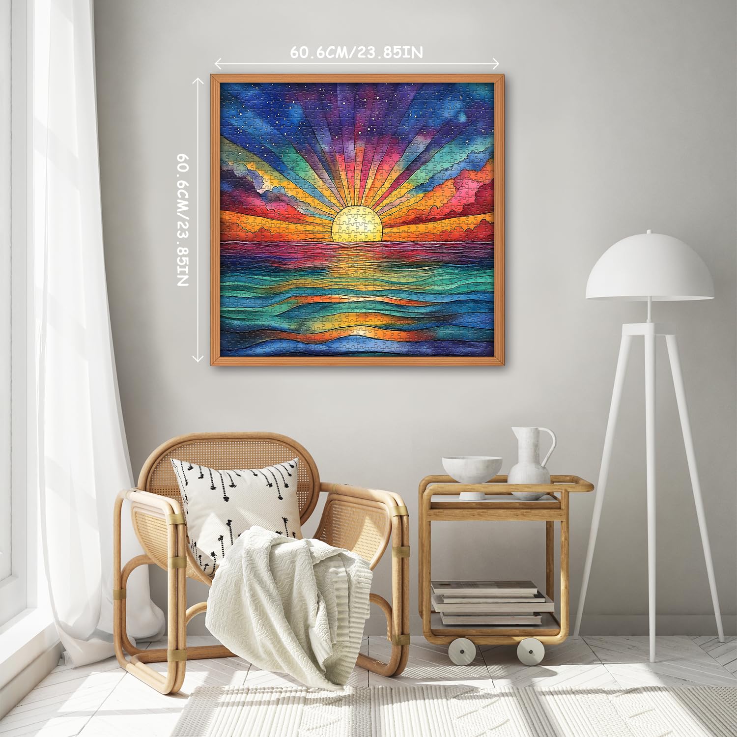 PICKFORU 1000 Piece Impossible Puzzle: Ocean Sunset with Rainbow Gradient - Challenging Jigsaw for Adults