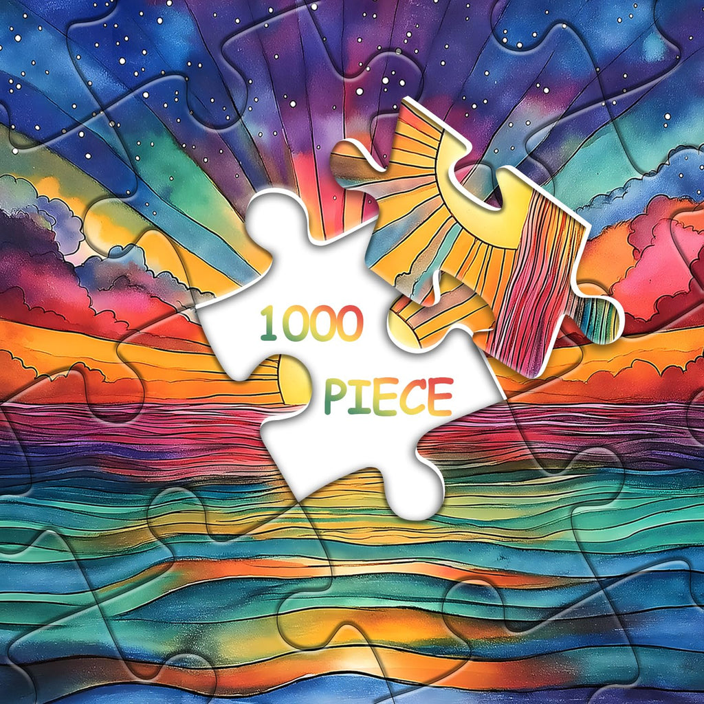 PICKFORU 1000 Piece Impossible Puzzle: Ocean Sunset with Rainbow Gradient - Challenging Jigsaw for Adults