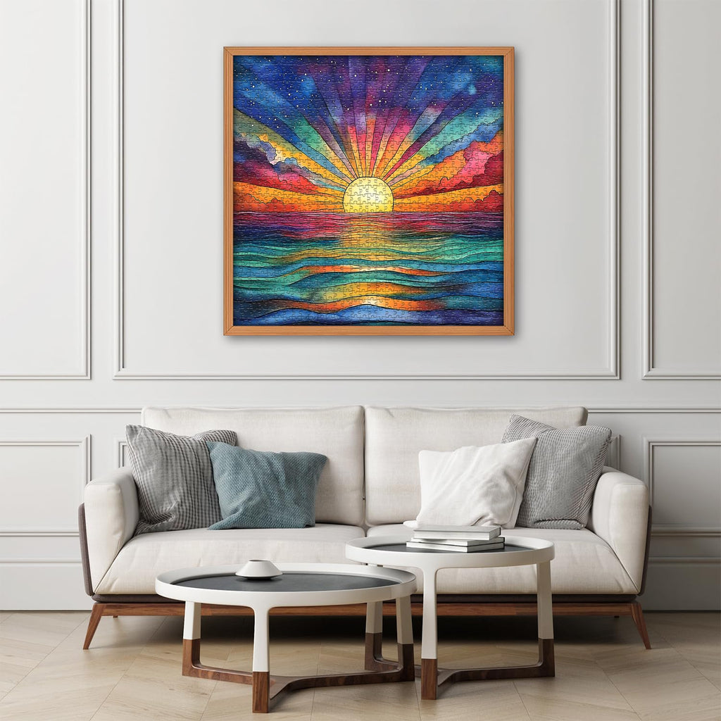 PICKFORU 1000 Piece Impossible Puzzle: Ocean Sunset with Rainbow Gradient - Challenging Jigsaw for Adults