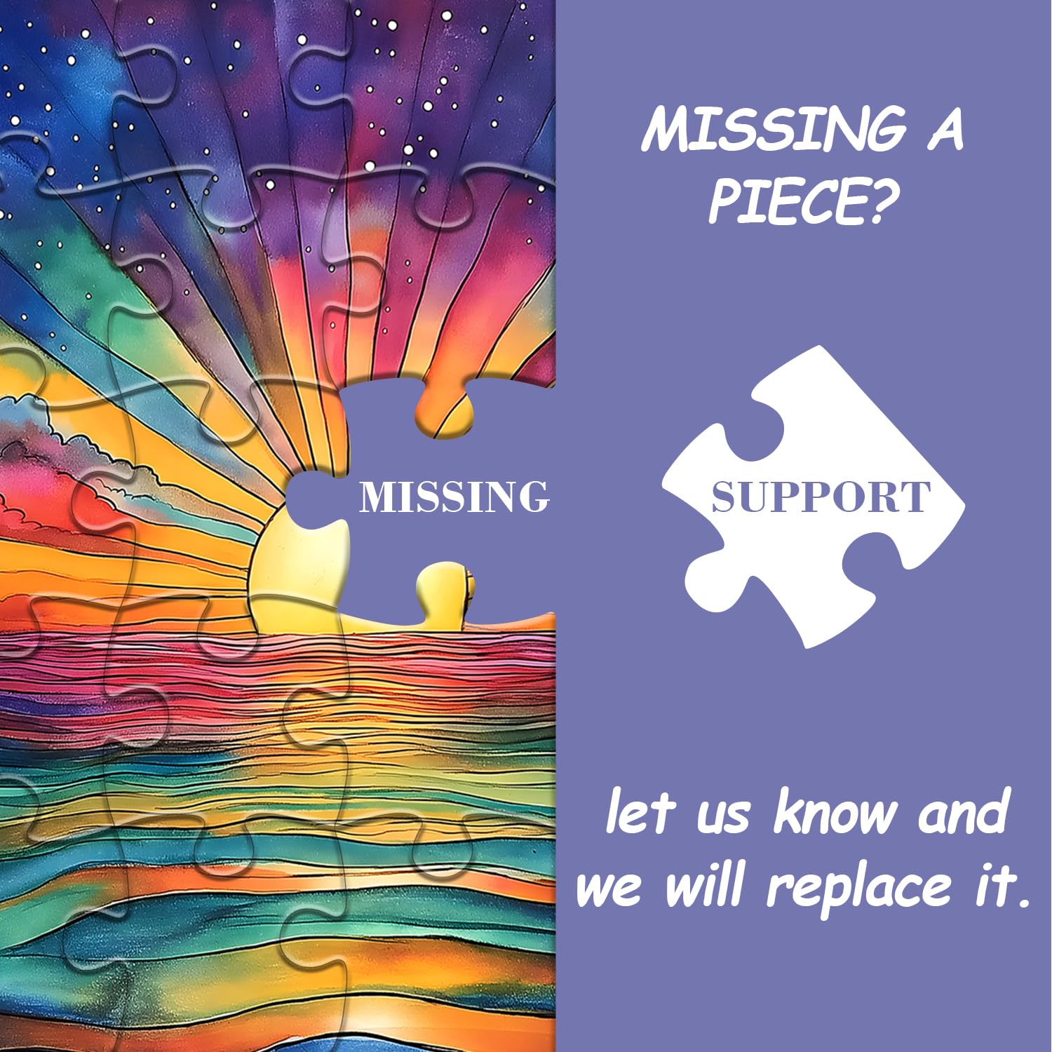 PICKFORU 1000 Piece Impossible Puzzle: Ocean Sunset with Rainbow Gradient - Challenging Jigsaw for Adults