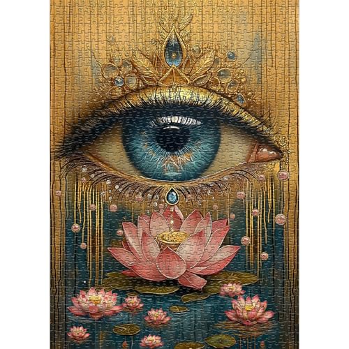 PICKFORU 1000 Piece Lotus Eye Jigsaw Puzzle – Vintage Flower Art, 50x70 cm