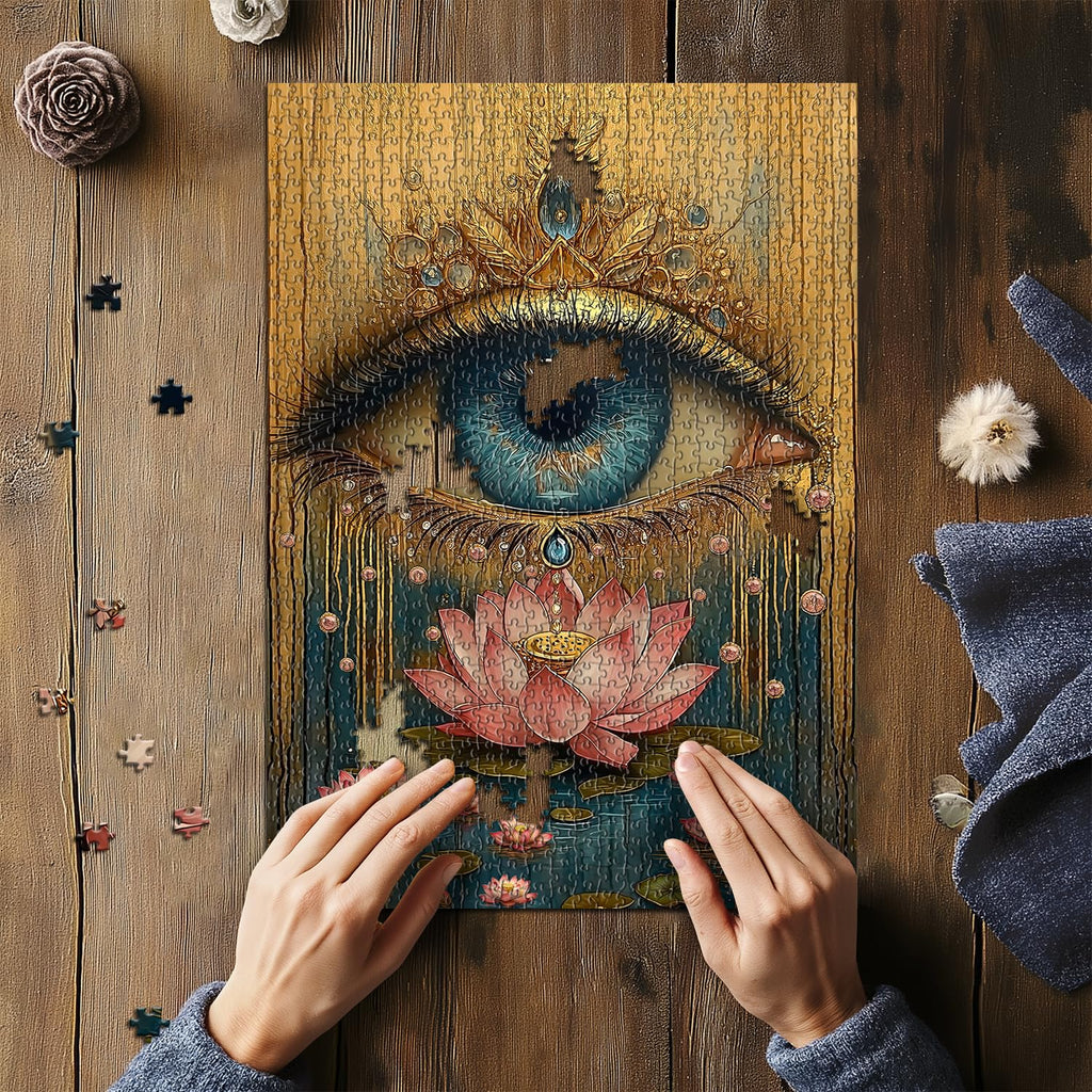 PICKFORU 1000 Piece Lotus Eye Jigsaw Puzzle – Vintage Flower Art, 50x70 cm