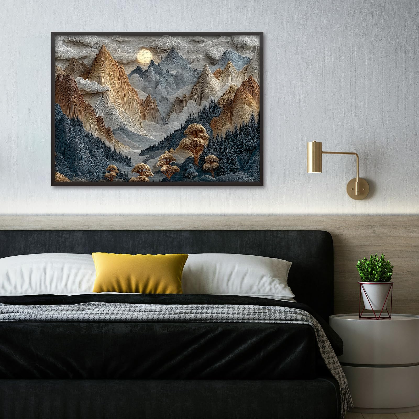 PICKFORU 1000 Piece Mountain Jigsaw Puzzle: Stylized Nature Landscape with Moonlit Peaks – Hard Challenge for Adults