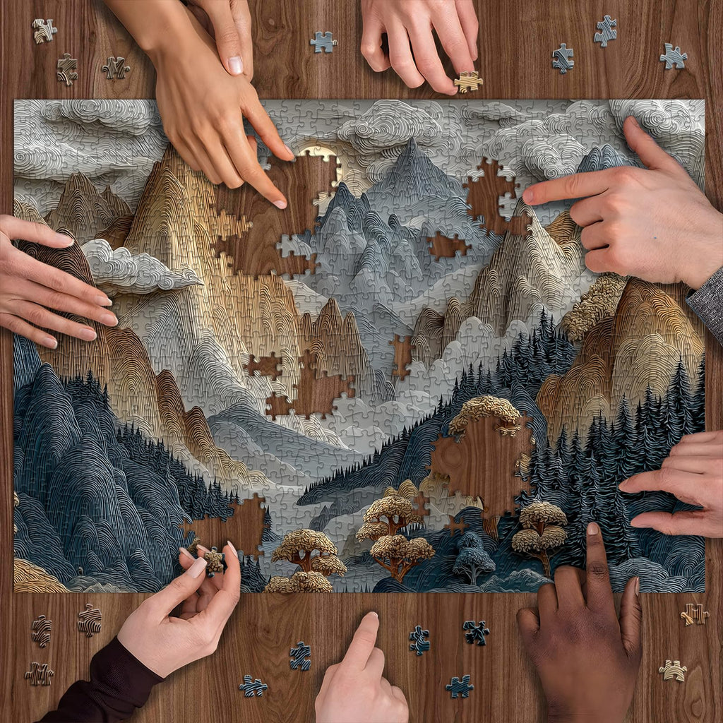 PICKFORU 1000 Piece Mountain Jigsaw Puzzle: Stylized Nature Landscape with Moonlit Peaks – Hard Challenge for Adults