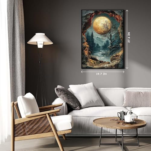 PICKFORU 1000-Piece Nature Puzzle – Fantasy Forest with Moon, Mountains & Trees – Scenic Jigsaw for Adults