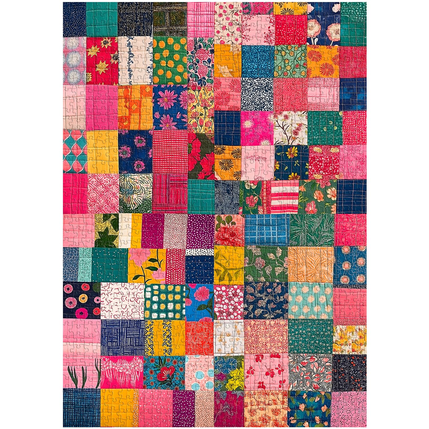 PICKFORU 1000 Piece Patchwork Flower Puzzle - Vintage Quilt Art Jigsaw for Adults, 27.5x19.7 Inch