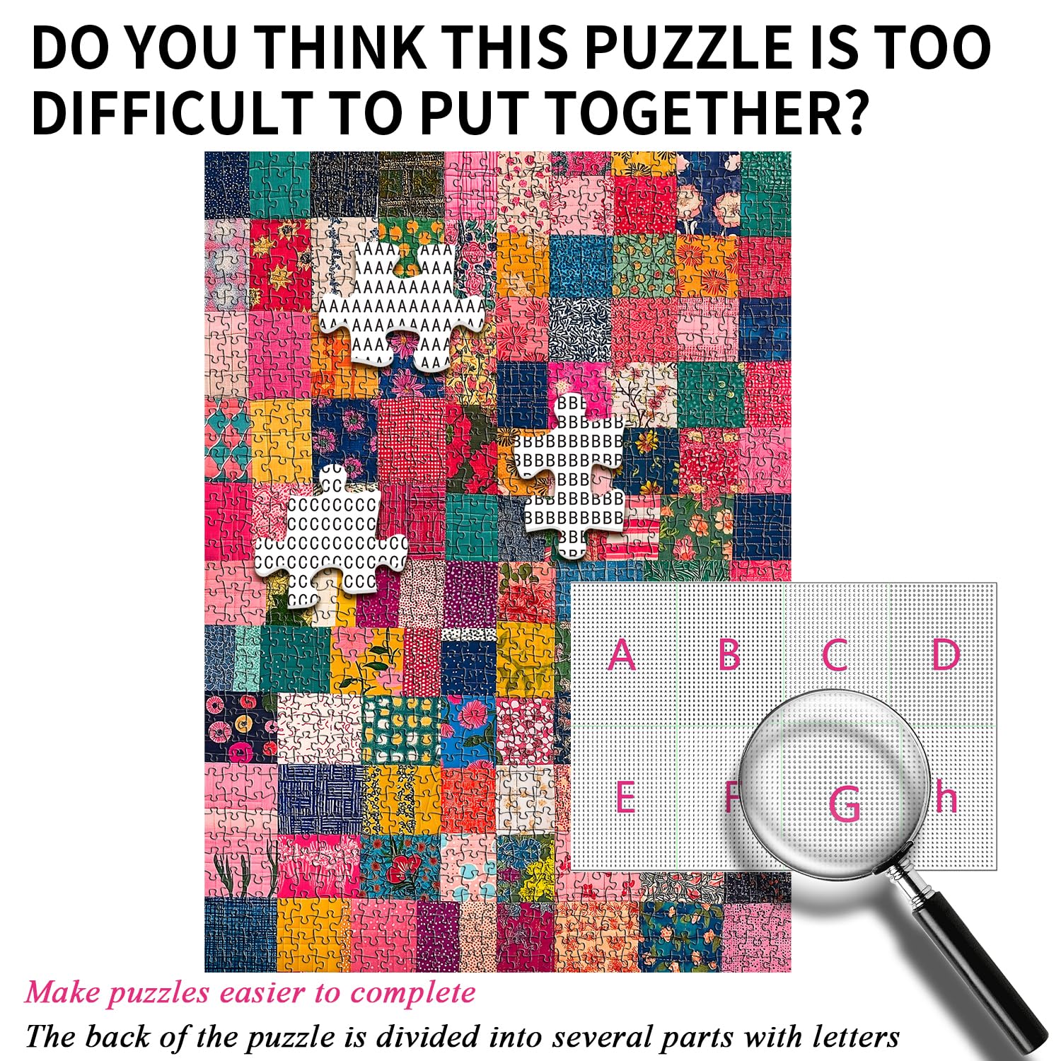 PICKFORU 1000 Piece Patchwork Flower Puzzle - Vintage Quilt Art Jigsaw for Adults, 27.5x19.7 Inch