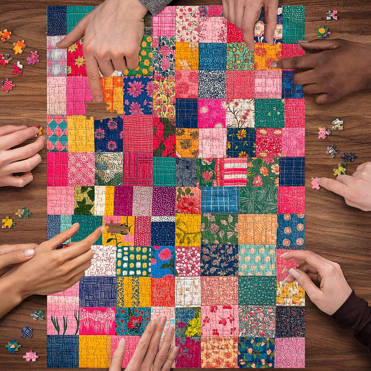 PICKFORU 1000 Piece Patchwork Flower Puzzle - Vintage Quilt Art Jigsaw for Adults, 27.5x19.7 Inch