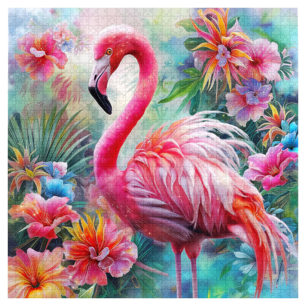 PICKFORU 1000-Piece Pink Flamingo Jigsaw Puzzle – Colorful Spring Garden Flowers
