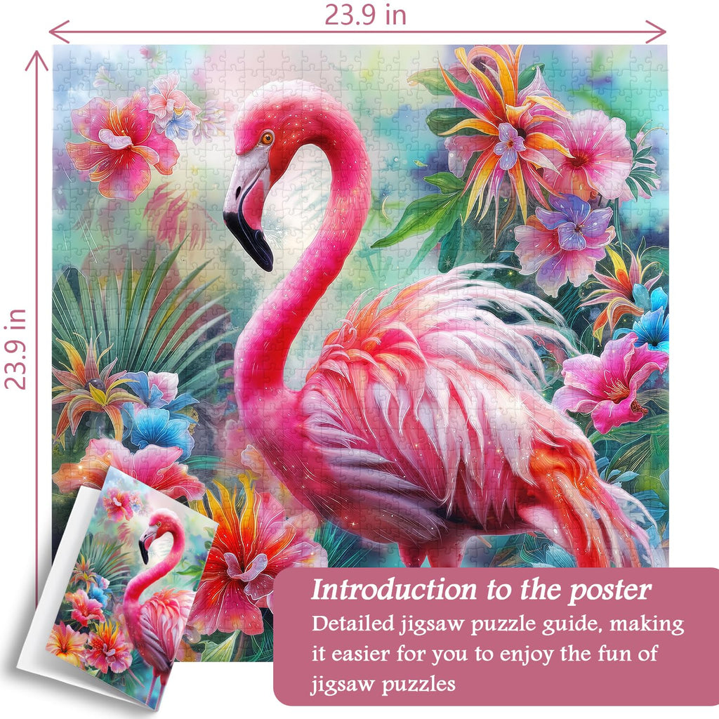 PICKFORU 1000-Piece Pink Flamingo Jigsaw Puzzle – Colorful Spring Garden Flowers