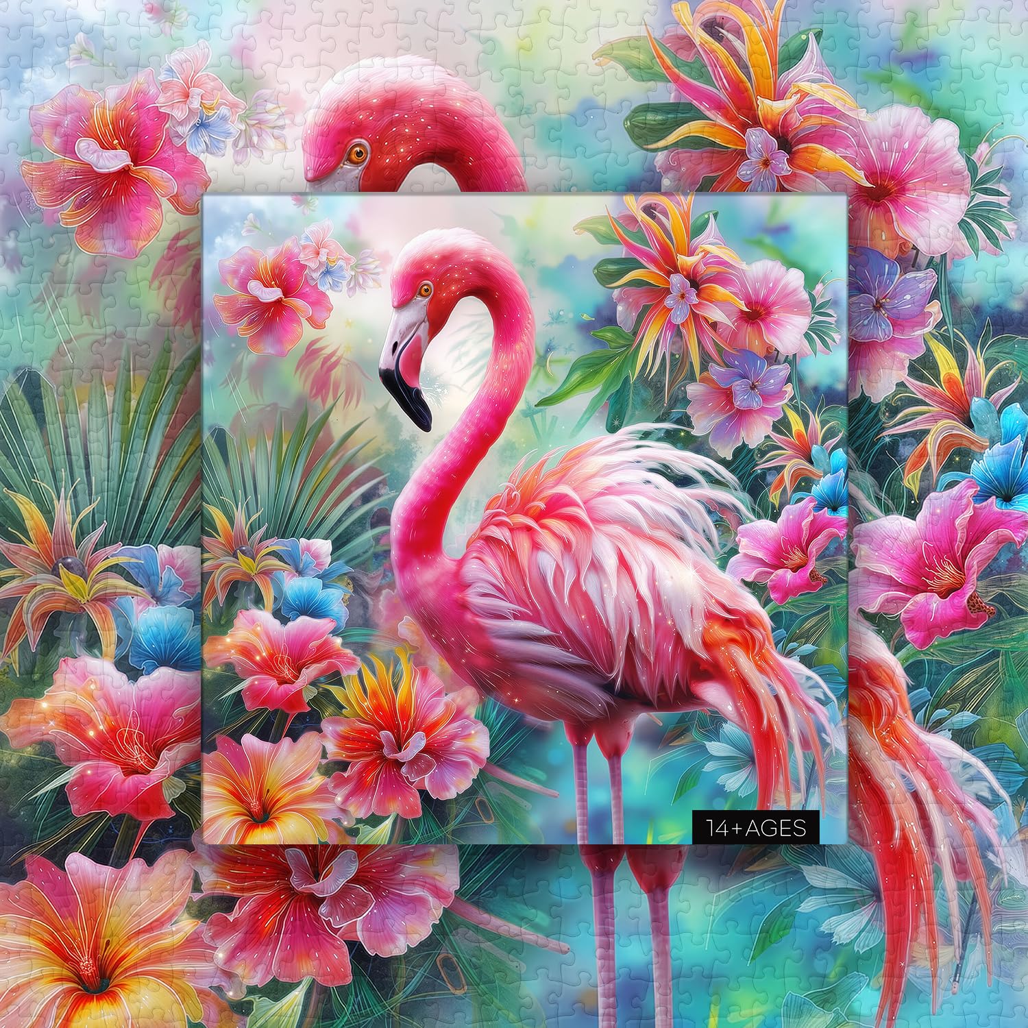 PICKFORU 1000-Piece Pink Flamingo Jigsaw Puzzle – Colorful Spring Garden Flowers