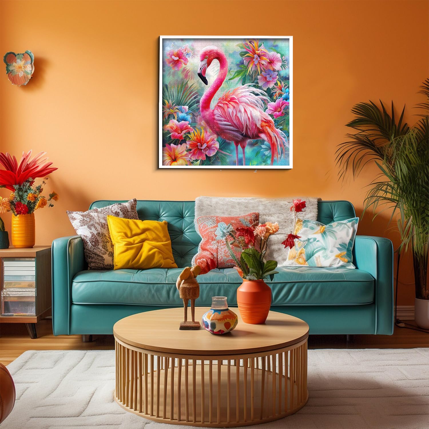 PICKFORU 1000-Piece Pink Flamingo Jigsaw Puzzle – Colorful Spring Garden Flowers