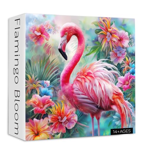 PICKFORU 1000-Piece Pink Flamingo Jigsaw Puzzle – Colorful Spring Garden Flowers