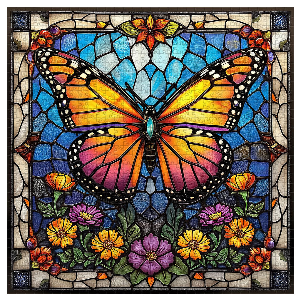 PICKFORU 1000 Piece Stained Glass Butterfly Puzzle – Colorful Wall Art for Adults